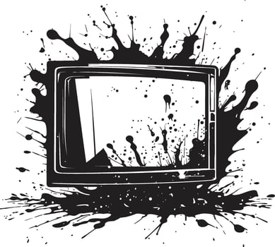 Tattered Tube Graphic of Shattered TV Splintered Screen Black Element of Broken Television Set vector