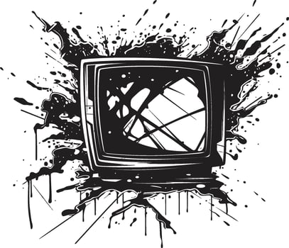 Wrecked Watchbox Black Element of Broken Television Design Shattered Signals Graphic of Smashed TV Set vector