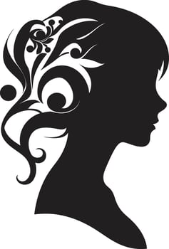 Noir Nostalgia Design of Woman Face in Black Mystical Maiden Black Icon of Womans Face vector
