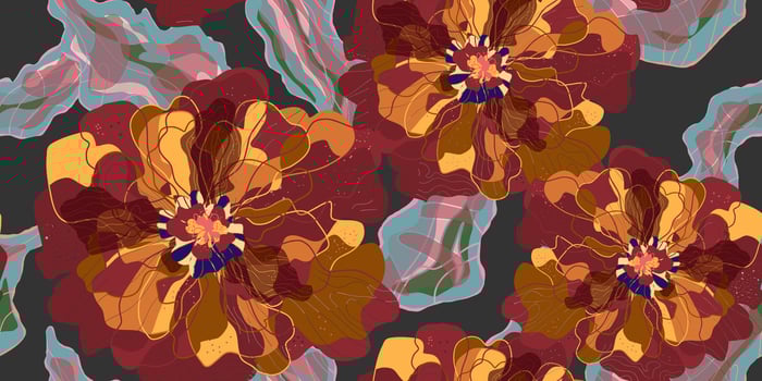 a pattern with flowers on a dark background vector