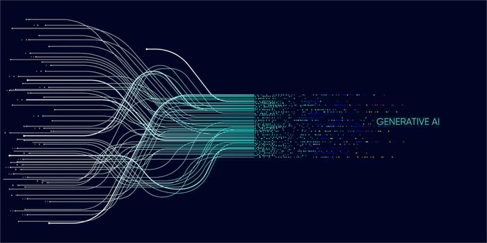 Illustration of abstract stream. Artificial intelligence. Big data, technology, AI, data transfer, data flow, large language model vector