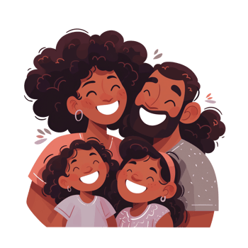 Happy african american family. Father, mother, and kids together cartoon illustration png