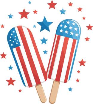 American ice pops with USA flag pattern for 4th of July, Independence Day and Veterans Day clipart, United States, Memorial Day, children, summer, national day, patriot, liberty, symbol, dessert png