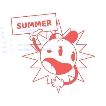 Cute teen sun character summer placard cartoon mascot retro 30s animation style line art icon vector