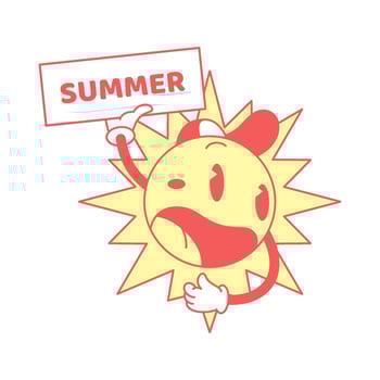 Cute screaming sun summer placard cartoon character retro 30s animation style icon flat vector