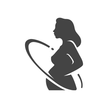 Pregnant woman black silhouette with hoop on belly medical fitness sport healthcare icon flat vector