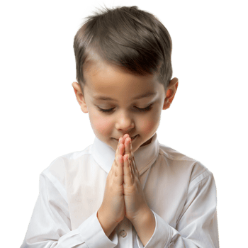 Young Boy Praying With Hands Together in White Shirt png
