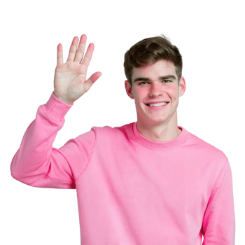 Smiling Man Wearing Pink Sweater Waving Hand png