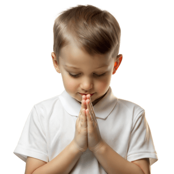 Young Boy Praying With Hands Clasped in White Shirt png