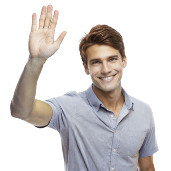 Smiling Man Waving Hello With Right Hand, Isolated on Transparent Background png