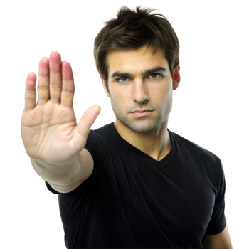 Man Holding Up Hand in Stop Gesture png