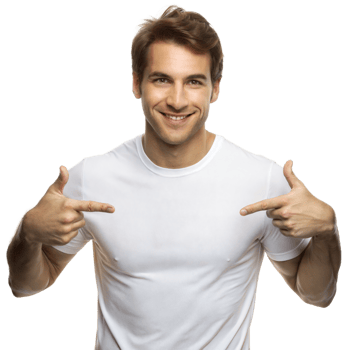 Smiling Man Pointing At White T-Shirt png