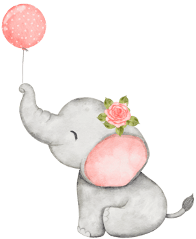 Watercolor baby elephant holding balloon. African baby animal for baby shower girl, nursery decorations png