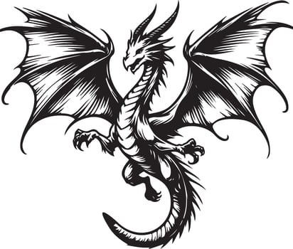 Dragon black and white silhouette illustration vector