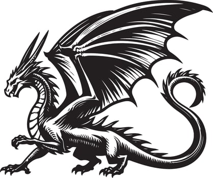 Dragon black and white silhouette illustration vector