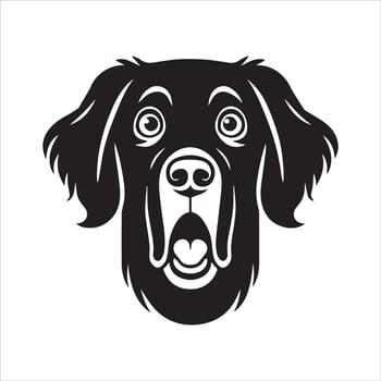 A Surprised Flat-Coated Retriever Dog Face illustration in black and white vector