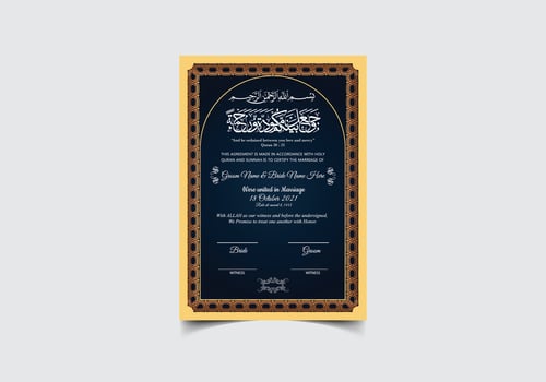 Islamic Wedding Contract Or Nikkah Nama Muslim Marriage Certificate vector