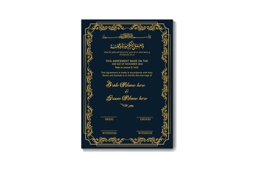 Islamic Wedding Contract Or Nikkah Nama Muslim Marriage Certificate vector