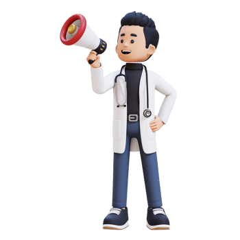 3D Doctor Character Holding Megaphone. Suitable for Medical content png