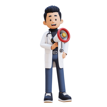 3D Doctor Character Holding Megaphone. Suitable for Medical content png