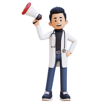 3D Doctor Character Holding Megaphone. Suitable for Medical content png