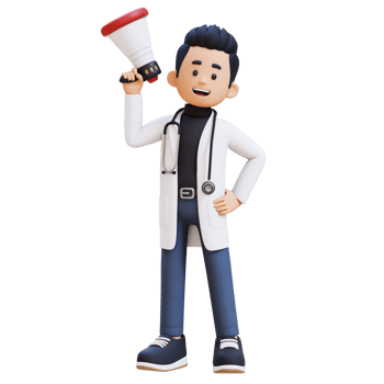 3D Doctor Character Holding Megaphone. Suitable for Medical content png