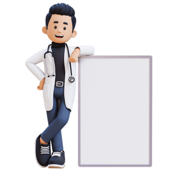 3D Doctor Character Lying on Blank Placard. Suitable for Medical content png