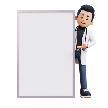 3D Doctor Character Presenting on Blank Placard. Suitable for Medical content png