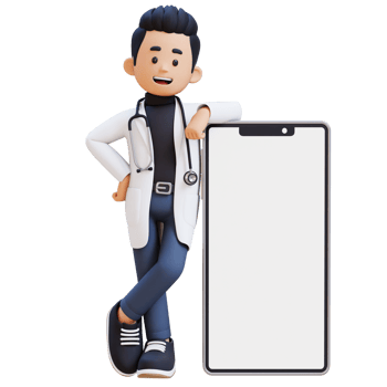 3D Doctor Character Lying on Large Empty Phone Screen. Suitable for Medical content png