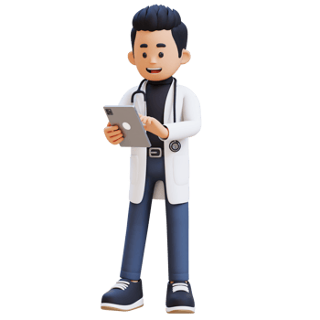 3D Doctor Character Working with a Tablet. Suitable for Medical content png