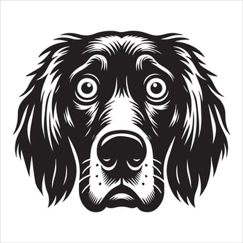 A Fearful Gordon Setter Dog Face illustration in black and white vector