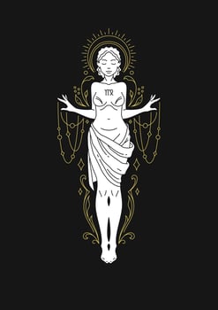 Virgo antique woman goddess zodiac astrology celestial mythical line art deco illustration vector
