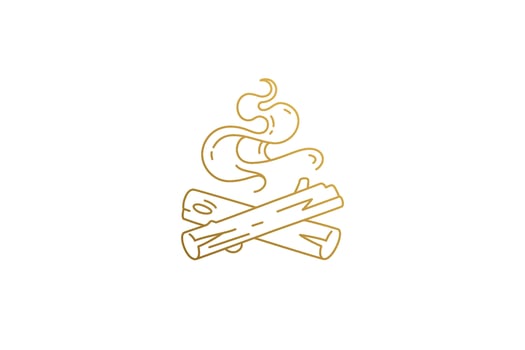 Bonfire with burning logs silhouette linear illustration. vector