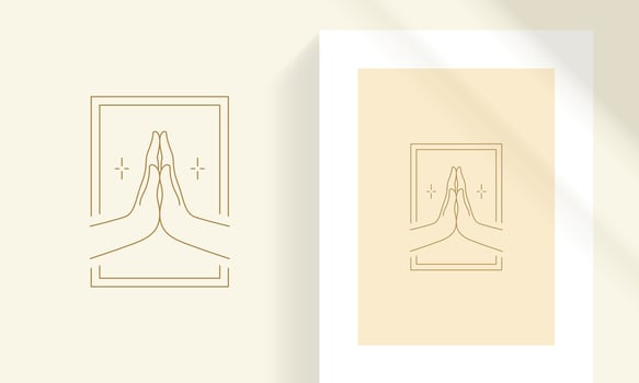 Female hands demonstrating praying gesture line art style illustration vector