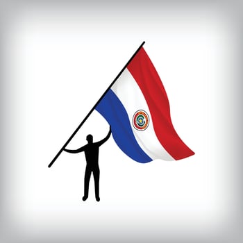 A man holds the flag of PARAGUAY in the air. National day realistic flag illustration. vector
