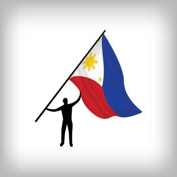 A man holds the flag of PHILIPPINES in the air. National day realistic flag illustration. vector