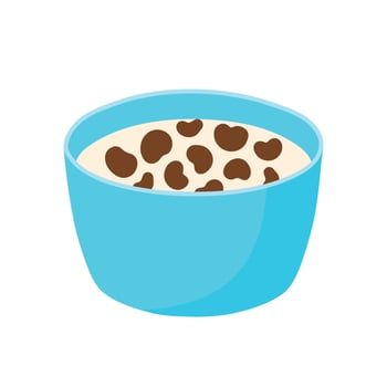 Chocolate Cereal in a Bowl for Cute Cartoon Breakfast Illustration vector