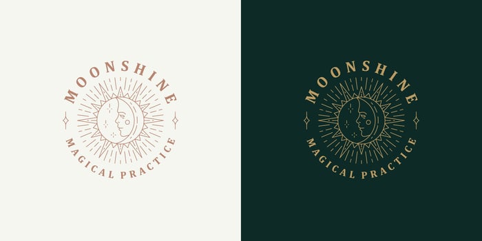 Sun and moon with female face logo template linear illustration vector