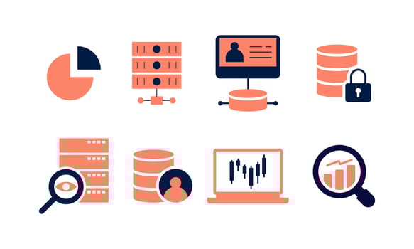 Data analytics icon set. Big data analysis technology symbol vector