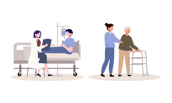 Scenes with doctors and patients illustration. Medical diagnostics, consultations, treatment vector
