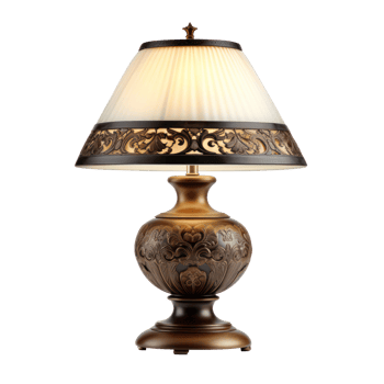 Ornate Vintage Table Lamp with Decorative Shade on Isolated Background. png