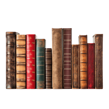 Collection of Vintage Hardcover Books on Isolated Background. Retro, Library, and Reading Concept. png
