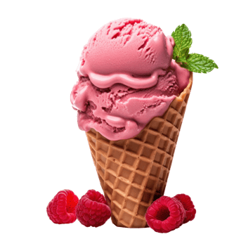 Raspberry Ice Cream Waffle Cone With Fresh Raspberries And Mint Leaf On Isolated Background. png