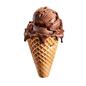 Chocolate Ice Cream Waffle Cone With Melting Chocolate Drizzle On Isolated Background. png