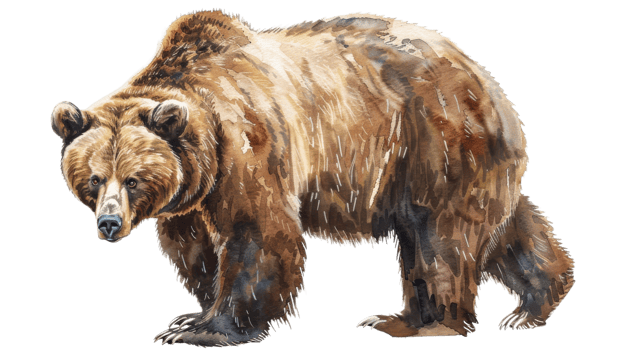 A watercolor painting of a brown bear png