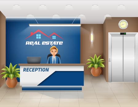 reception desk in the office workplace of a manager or administrator stock illustration vector