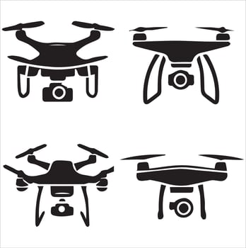 Drone silhouette illustration black and white. vector