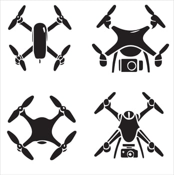Drone silhouette illustration black and white. vector