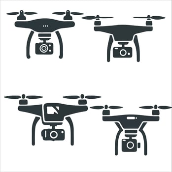 Drone silhouette illustration black and white. vector