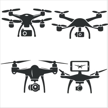 Drone silhouette illustration black and white. vector